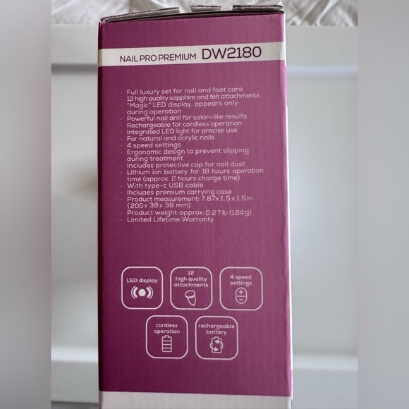 New Nail Pro Premium Luxury Nail Care Set DW2180 4x Speed, Cordless Pink - Picture 3 of 3